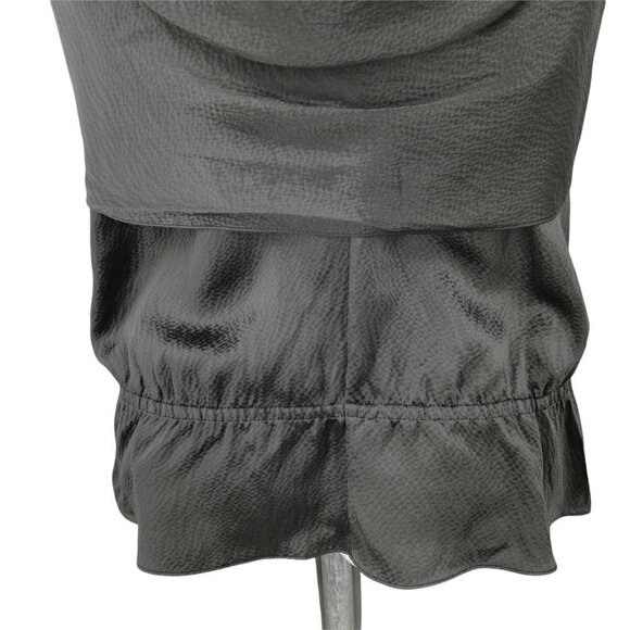 BCBG Max Azria Draped Silk Blouse Size XXS Gray Cape Sleeve Ruched Pleated - Picture 10 of 12